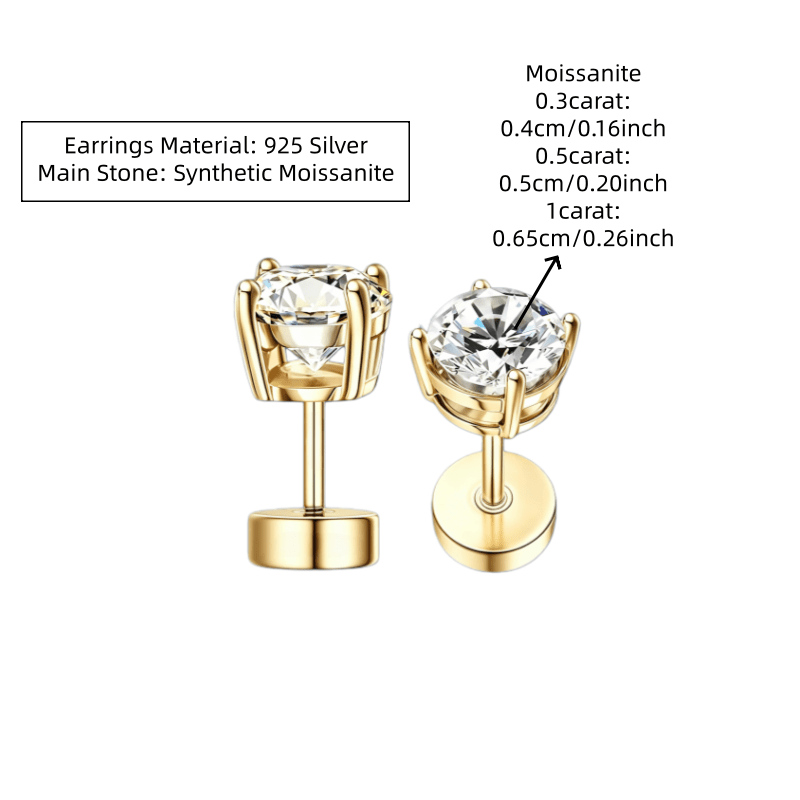 925 Silver Moissanite Stud Earrings, Anti-Allergy Design